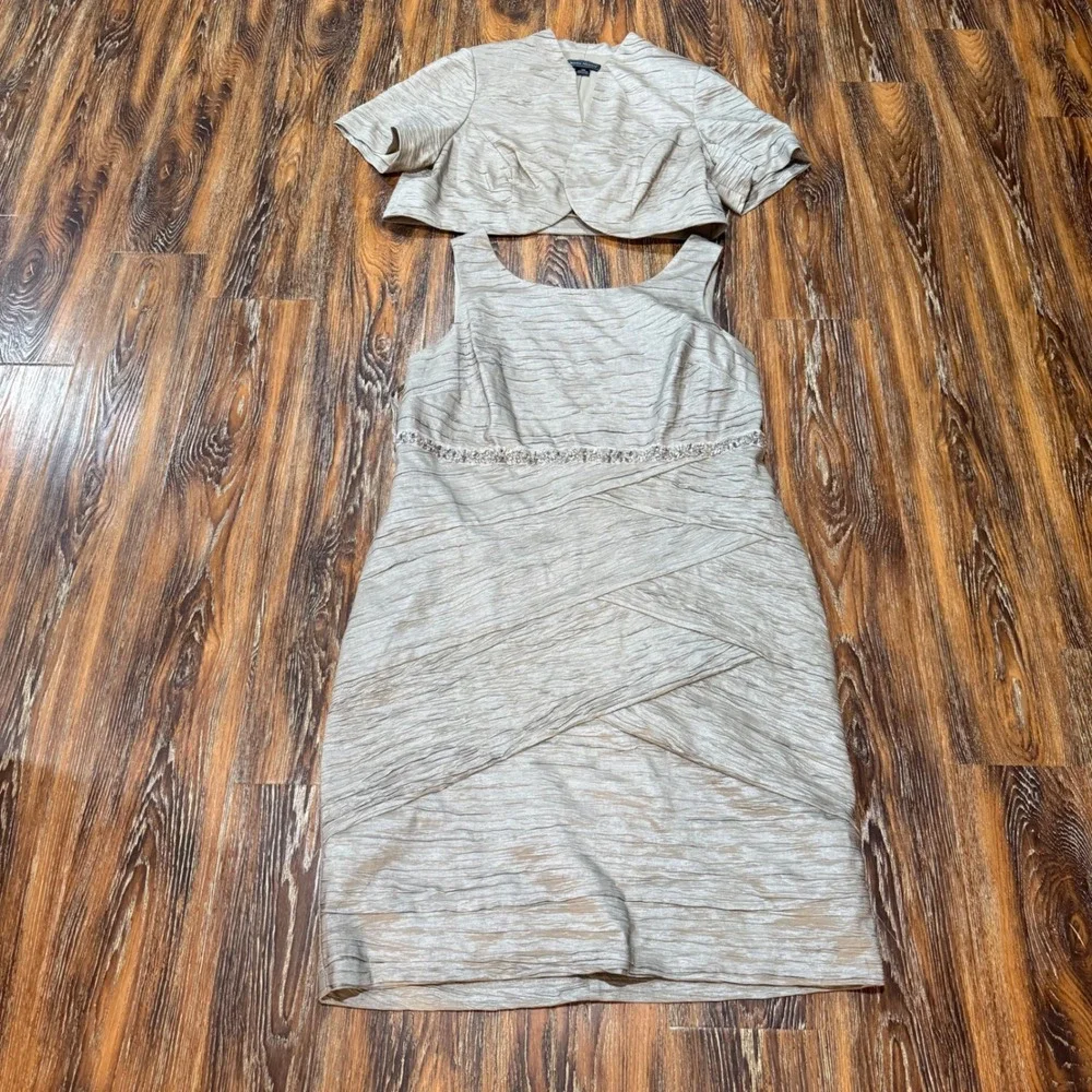 Jessica Howard 18W Dress Set Women Champagne Gold Rhinestone Sheath Bolero 2PC